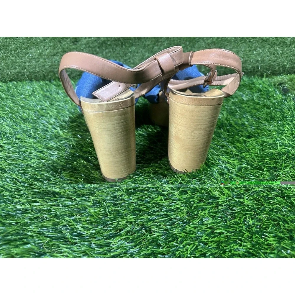 Sam & Libby Blue Fabric Studded Platform Block Heel Sandals 10 I5300M1900